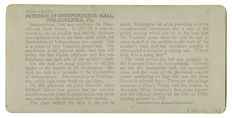Keystone View Company, Interior of Independence Hall, Philadelphia, PA, ca. 1927.